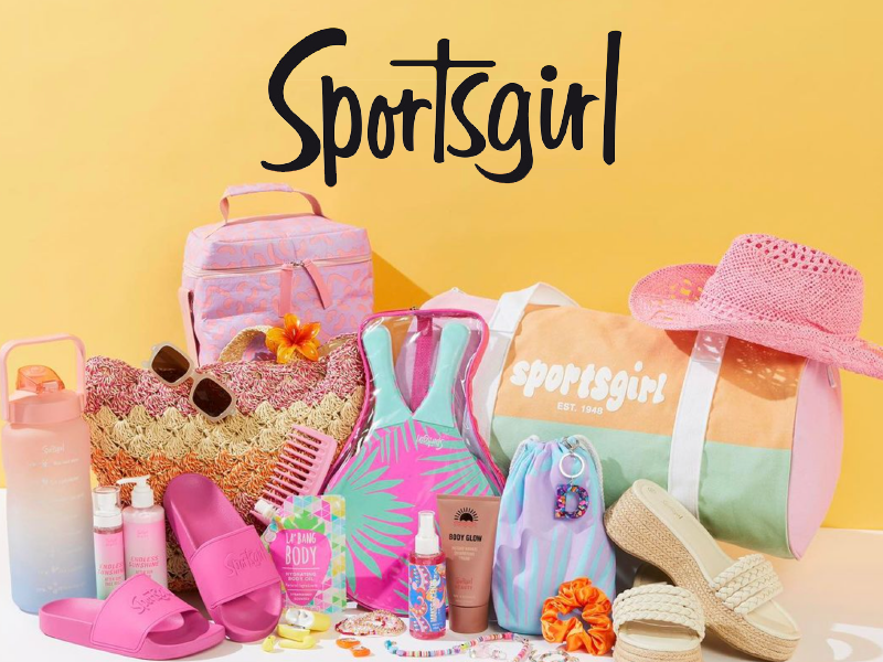 brightly coloured accessories with the Sportsgirl log